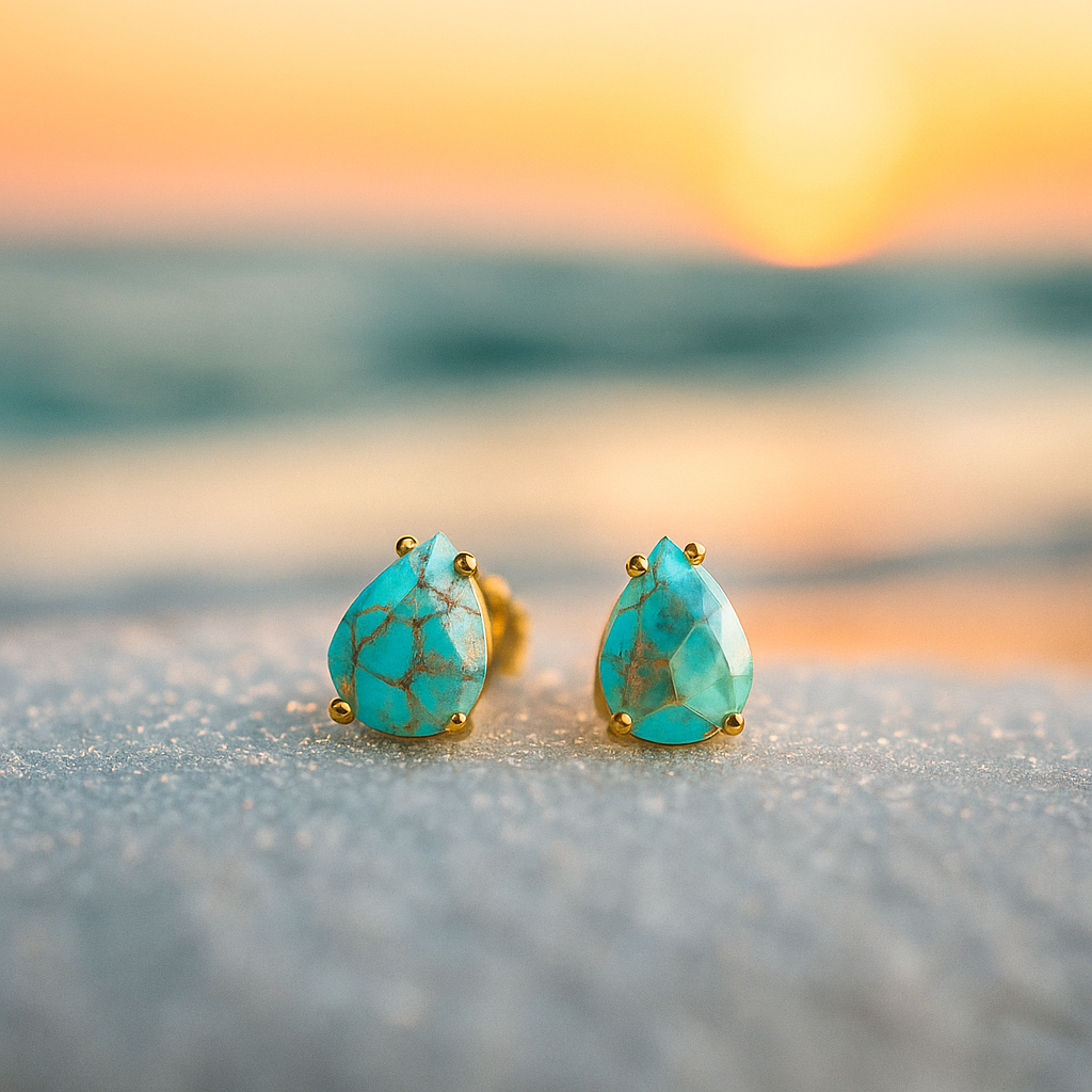 Turquoise Stone Stud Earrings β Mediterranean Tears Collection