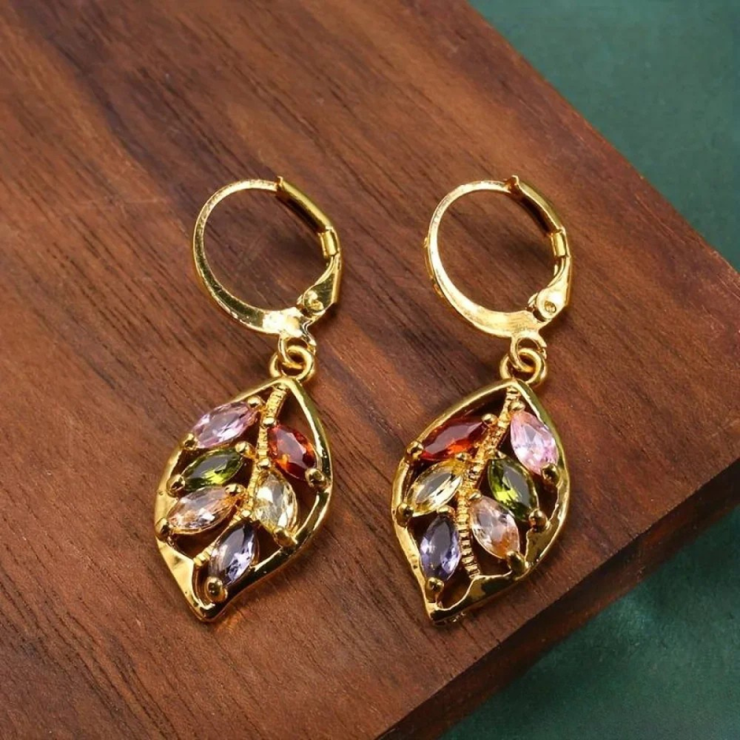 Vintage Gold Leaf Colourful Earrings