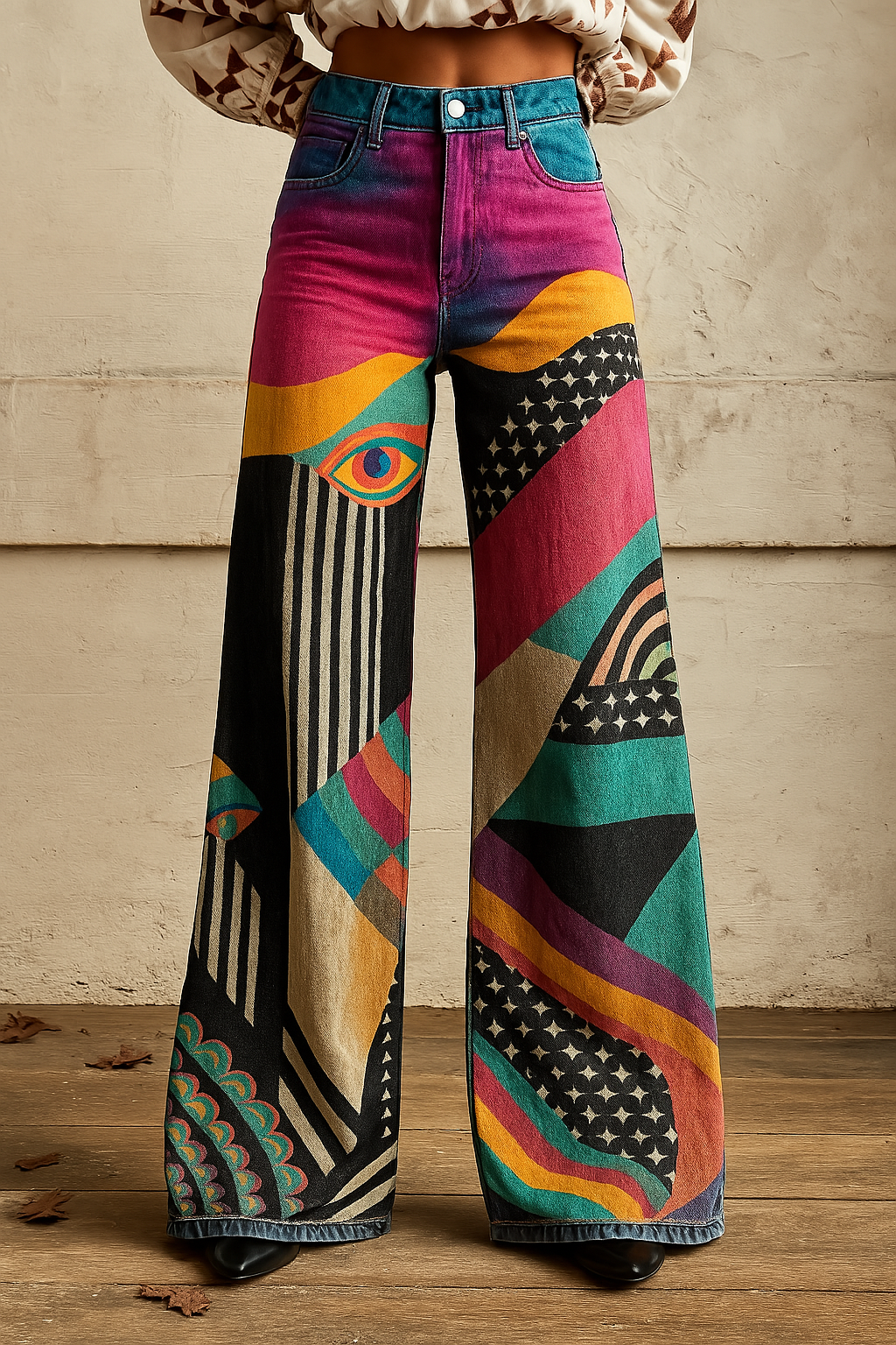 Naomi | Retro Gaze Wide-Leg Statement Trousers