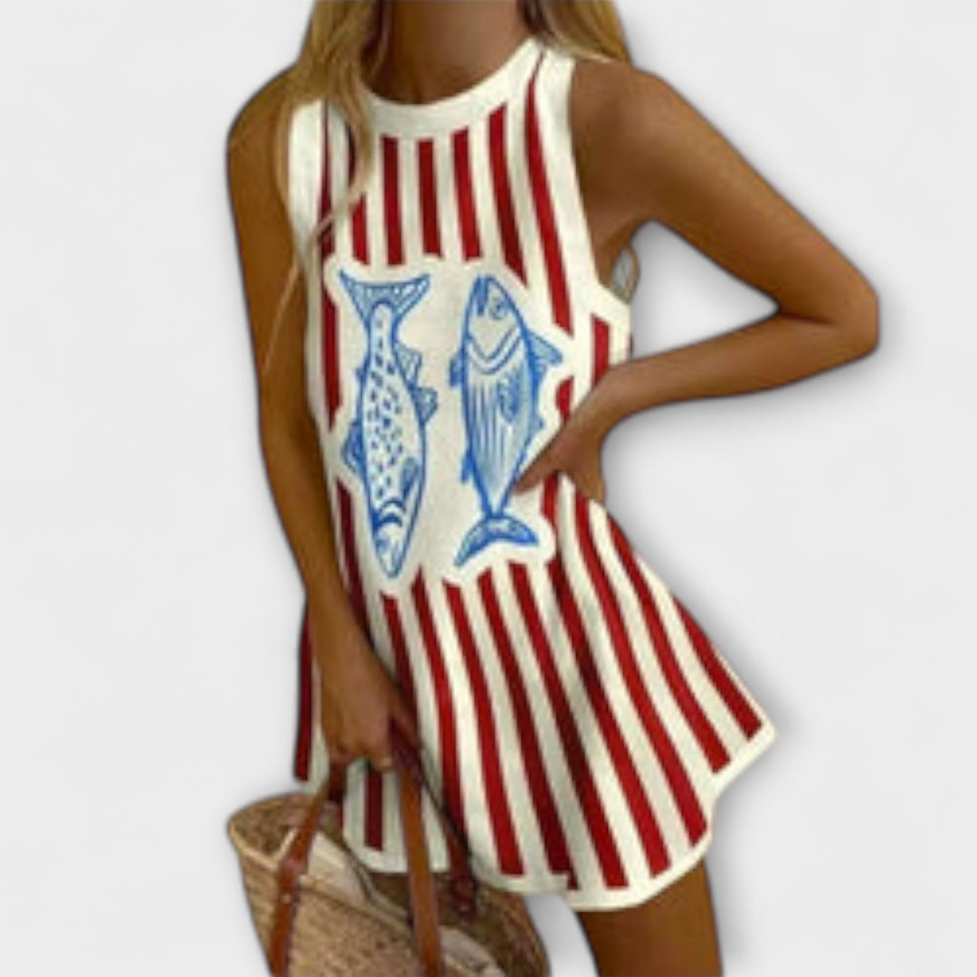 Delara - Playful Fish Print Mini Dress