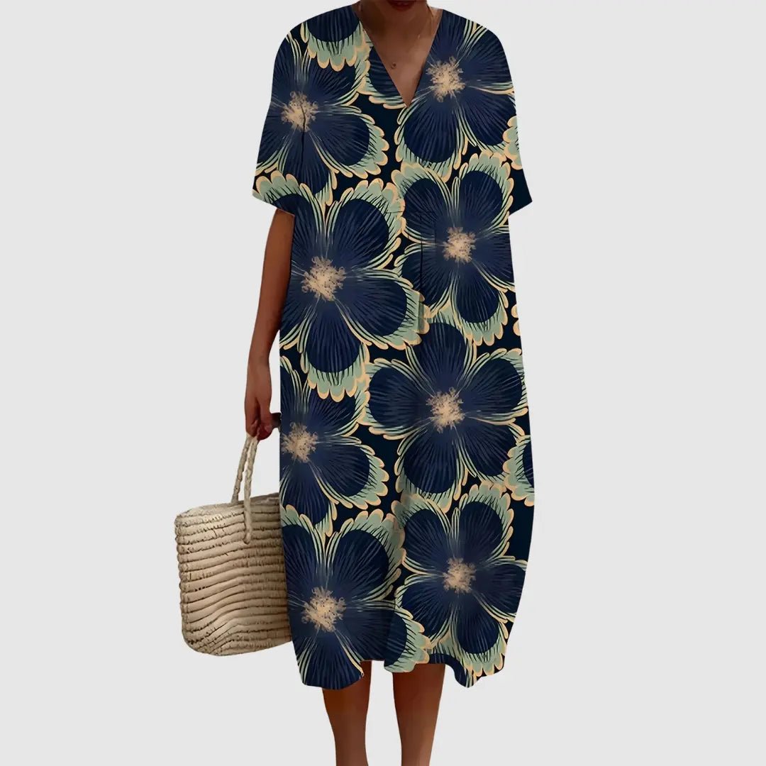 Phoebe | Midnight Bloom Relaxed Midi Dress