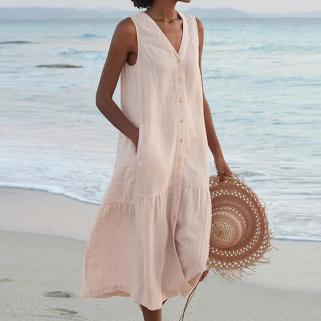 Linda | Sleeveless Buttoned Midi Dress