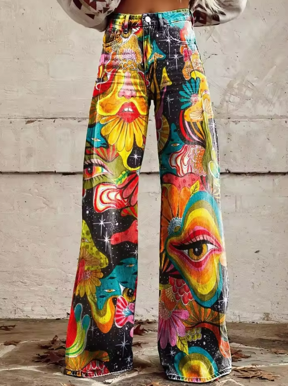 Tiffany | Bold Dreamscape Wide-Leg Trousers