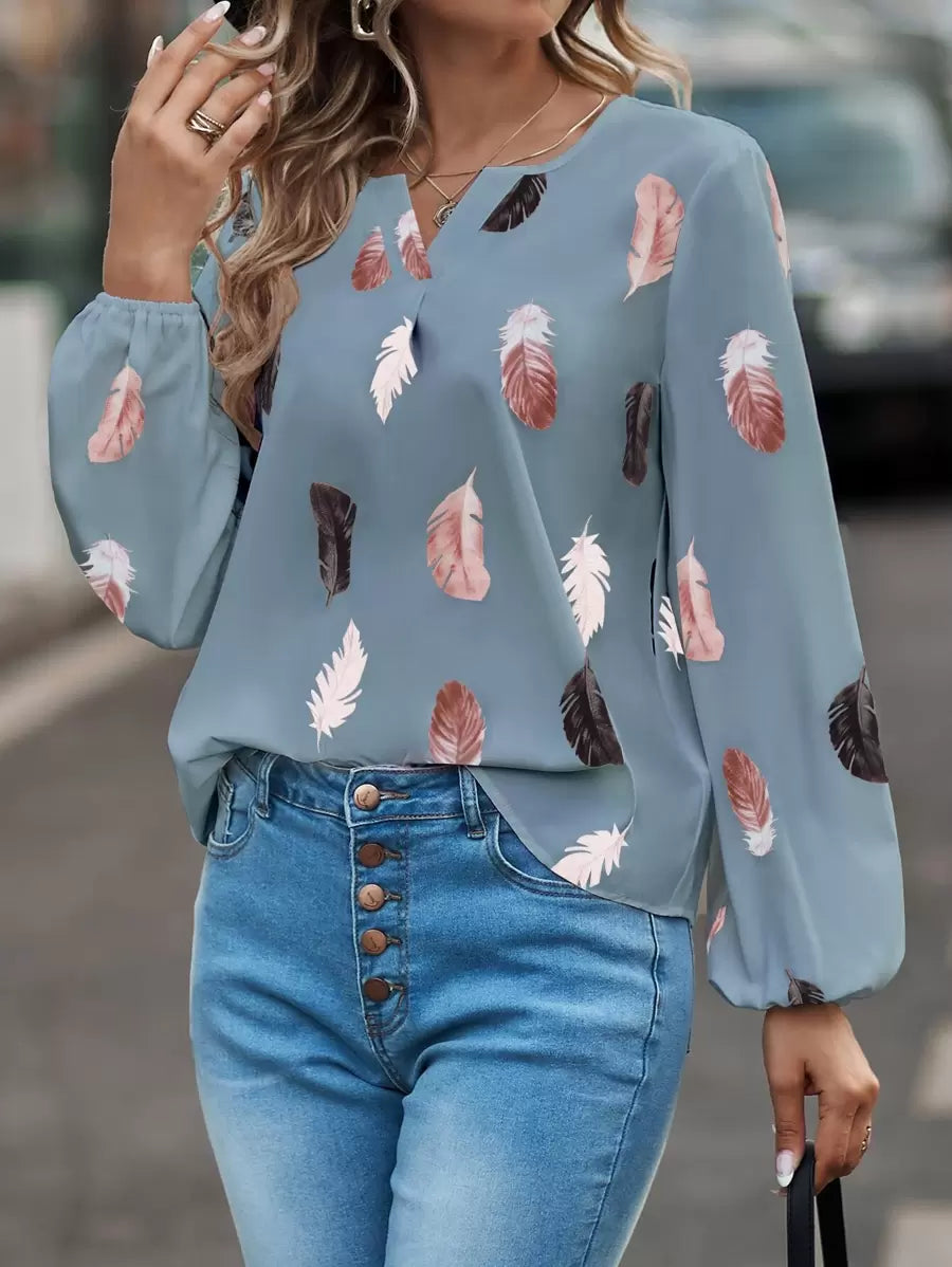 Velaria | Elegant Featherflow Pattern Blouse