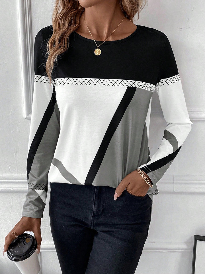 Lilou™ | Chic Geo Print Colour Block Women’s Top