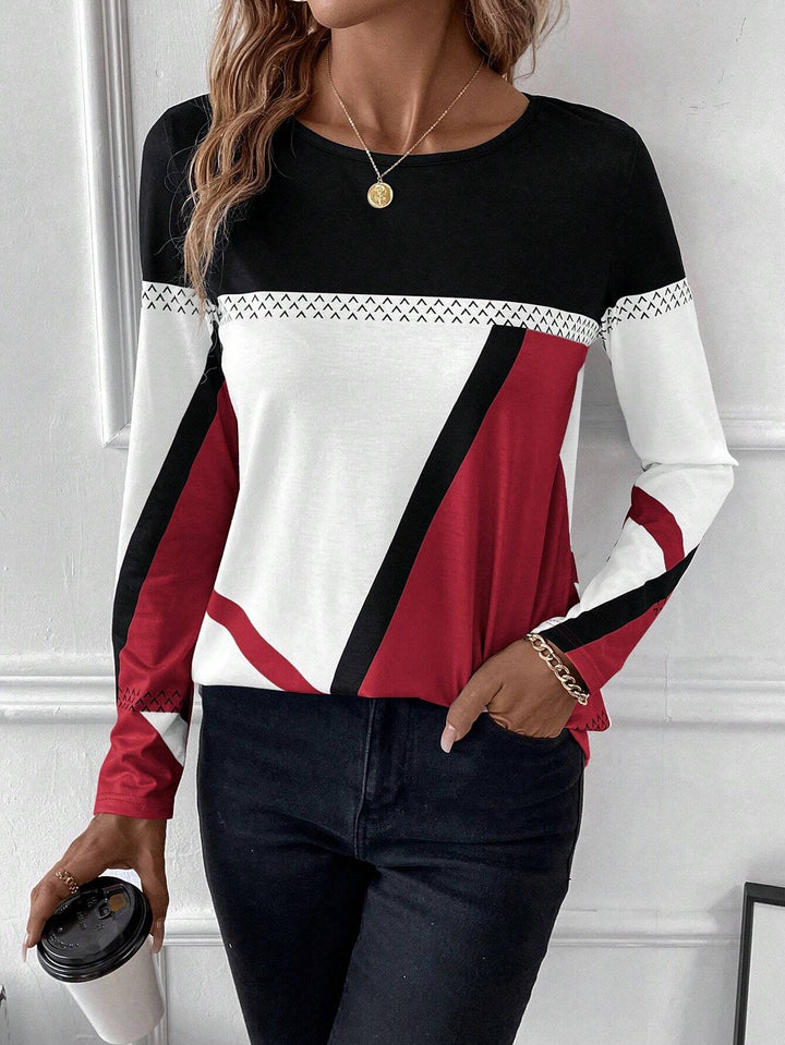 Lilou™ | Chic Geo Print Colour Block Women’s Top