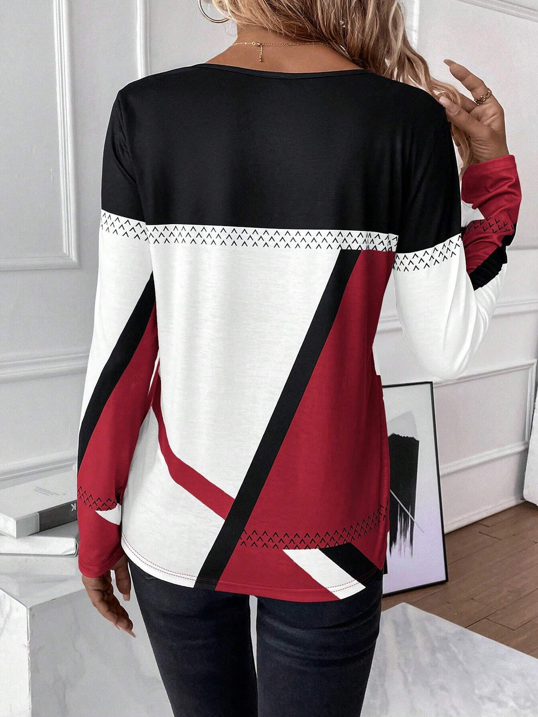 Lilou™ | Chic Geo Print Colour Block Women’s Top