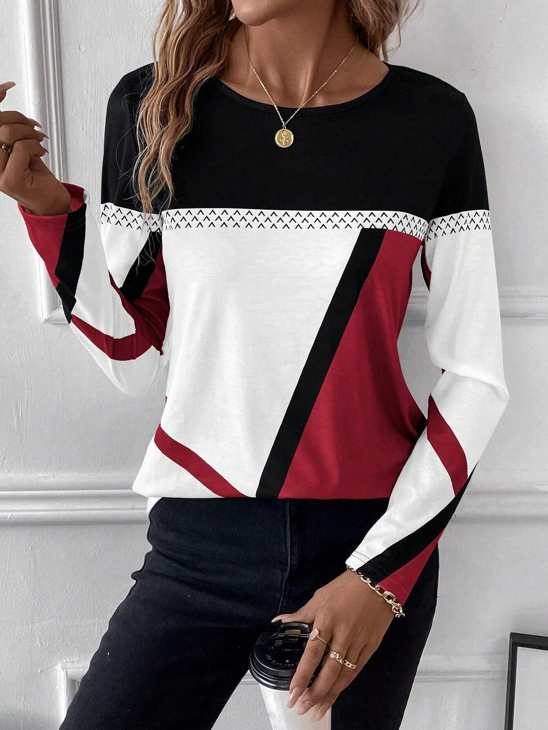 Lilou™ | Chic Geo Print Colour Block Women’s Top