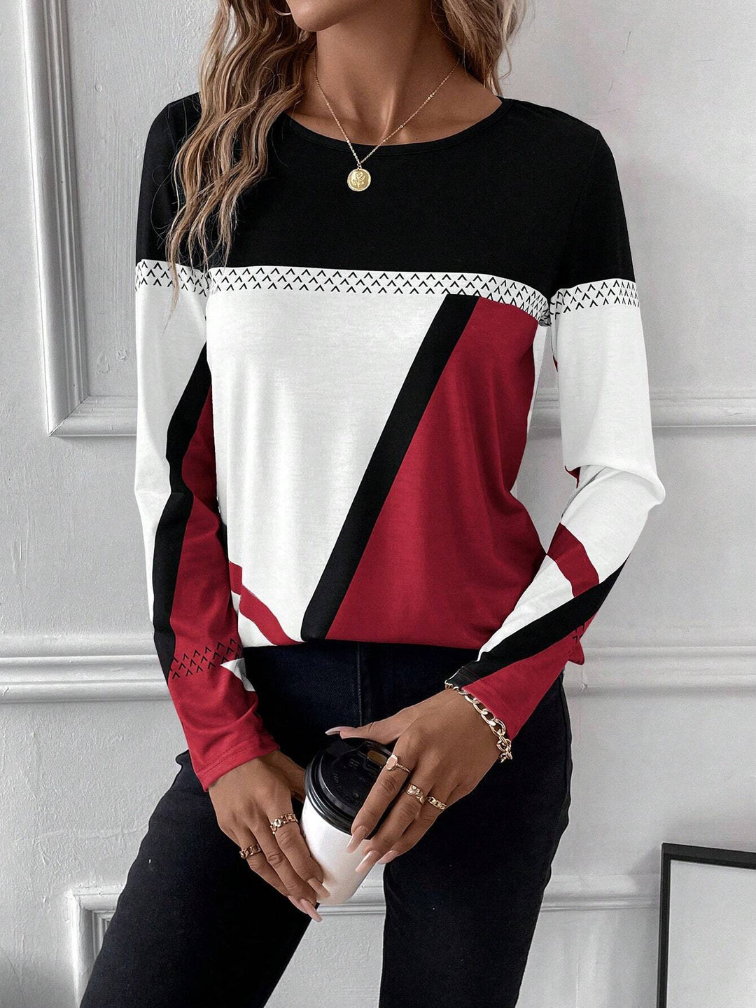Lilou™ | Chic Geo Print Colour Block Women’s Top