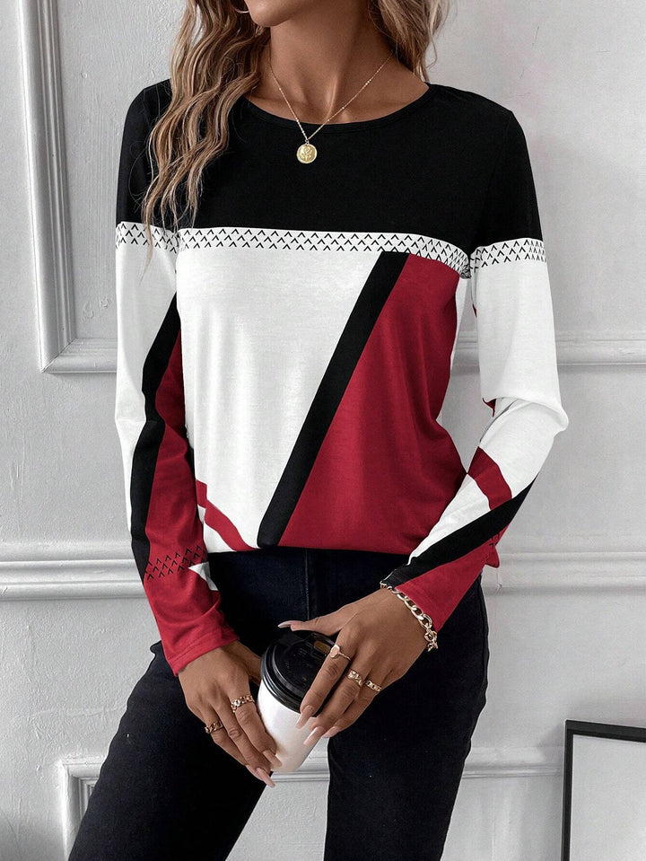 Lilou™ | Chic Geo Print Colour Block Women’s Top