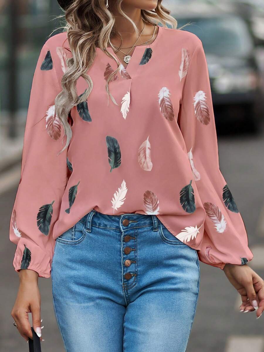 Velaria | Elegant Featherflow Pattern Blouse