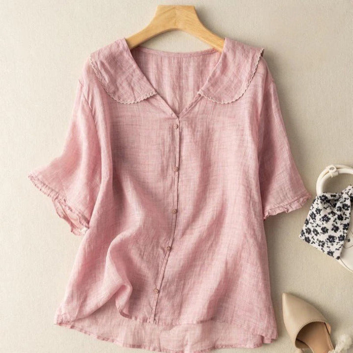 Victoria | Casual Scallop Trim Button Blouse