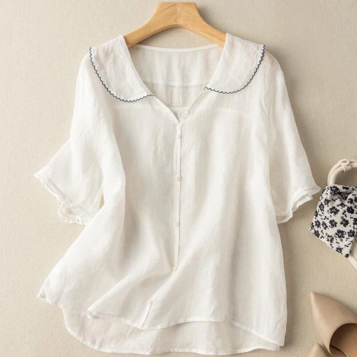 Victoria | Casual Scallop Trim Button Blouse