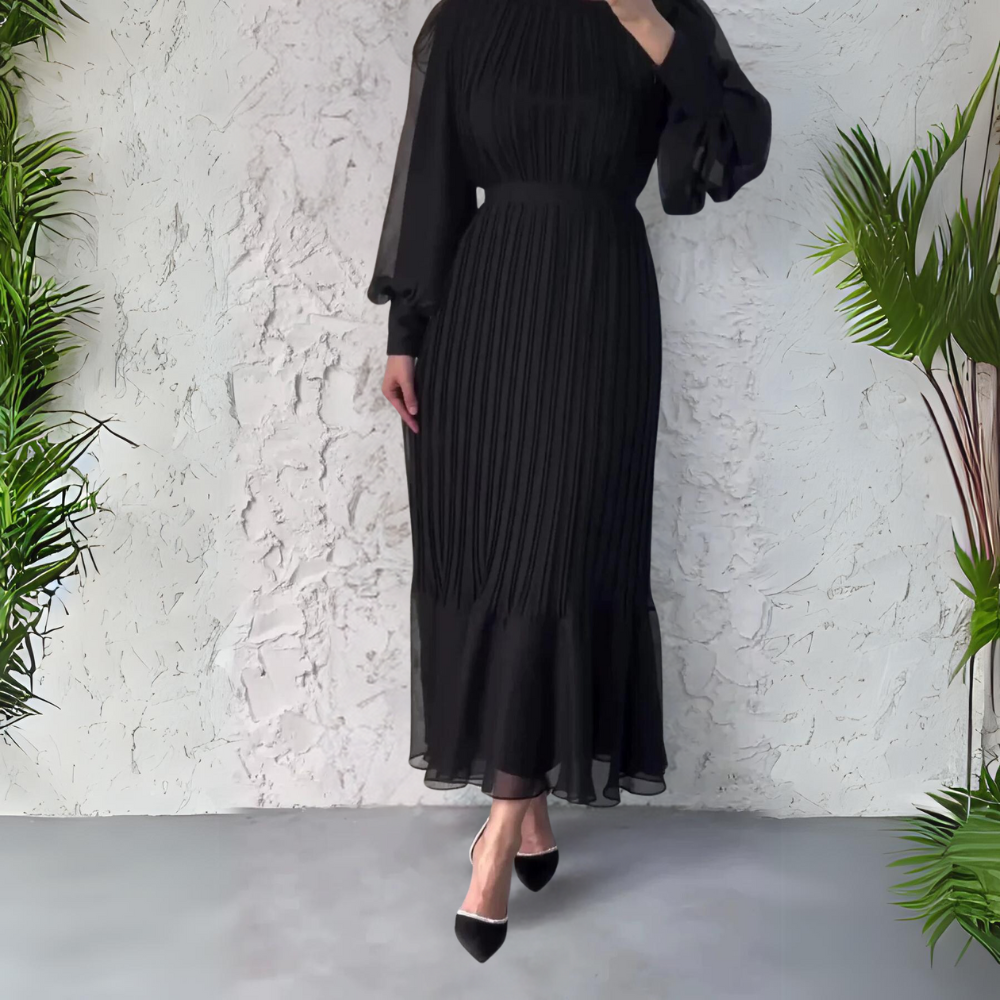 Cami | Chic French Fall Mesh-Accented Evening Gown