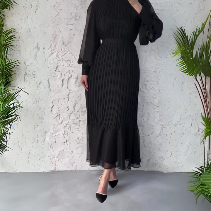 Cami | Chic French Fall Mesh-Accented Evening Gown
