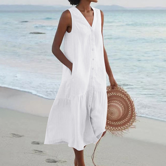 Linda | Sleeveless Buttoned Midi Dress