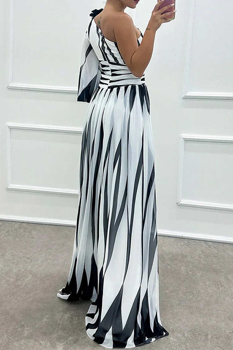 Rose | Elegant Striped One Shoulder Maxi Dress