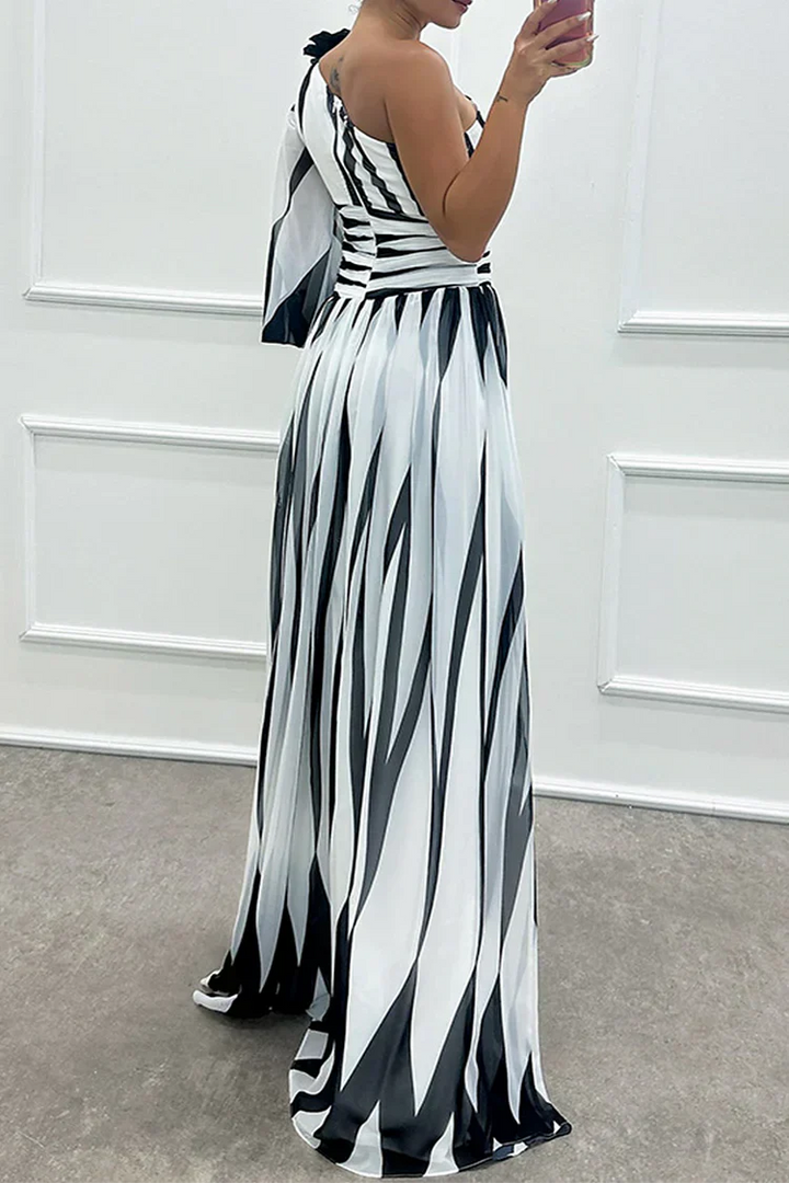 Rose | Elegant Striped One Shoulder Maxi Dress