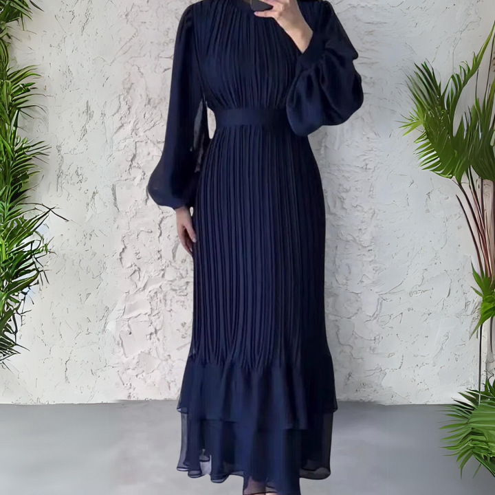 Cami | Chic French Fall Mesh-Accented Evening Gown