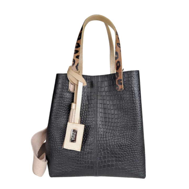 Giulia | Reptil black leather bag for women