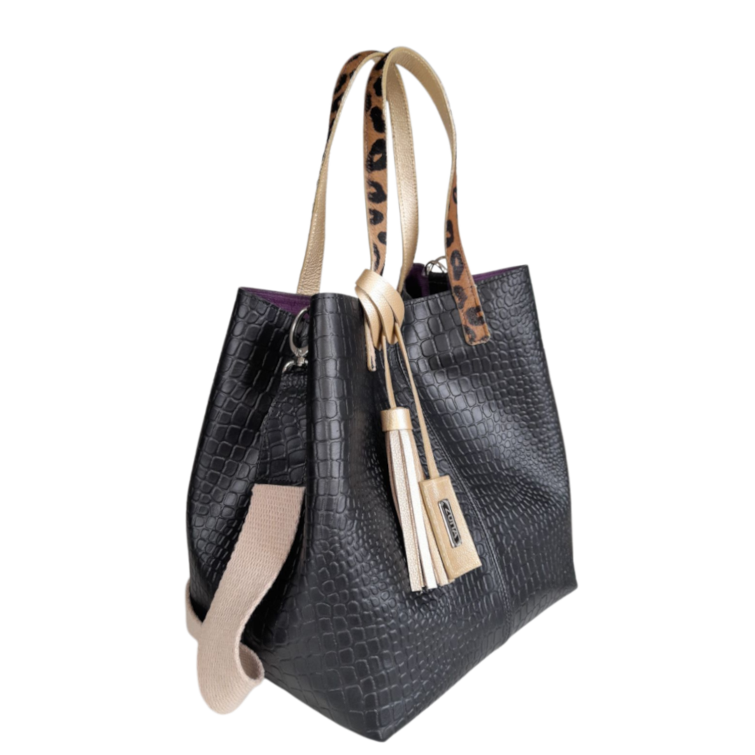 Giulia | Reptil black leather bag for women