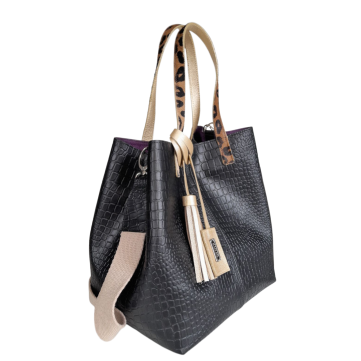 Giulia | Reptil black leather bag for women