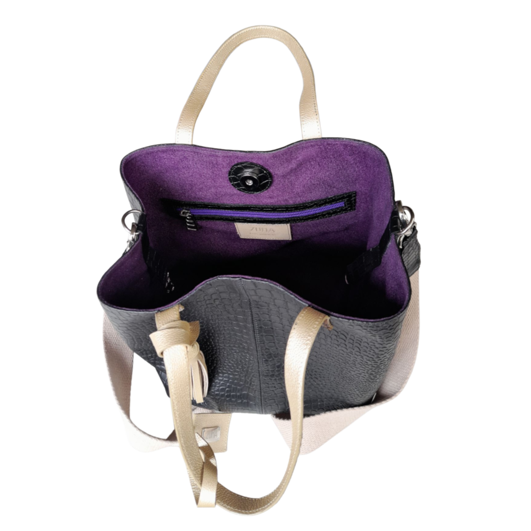 Giulia | Reptil black leather bag for women