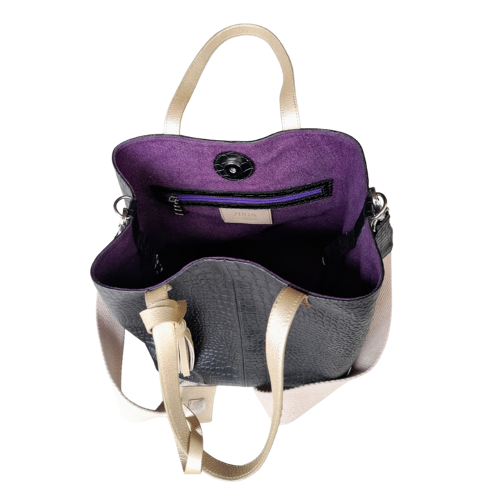 Giulia | Reptil black leather bag for women