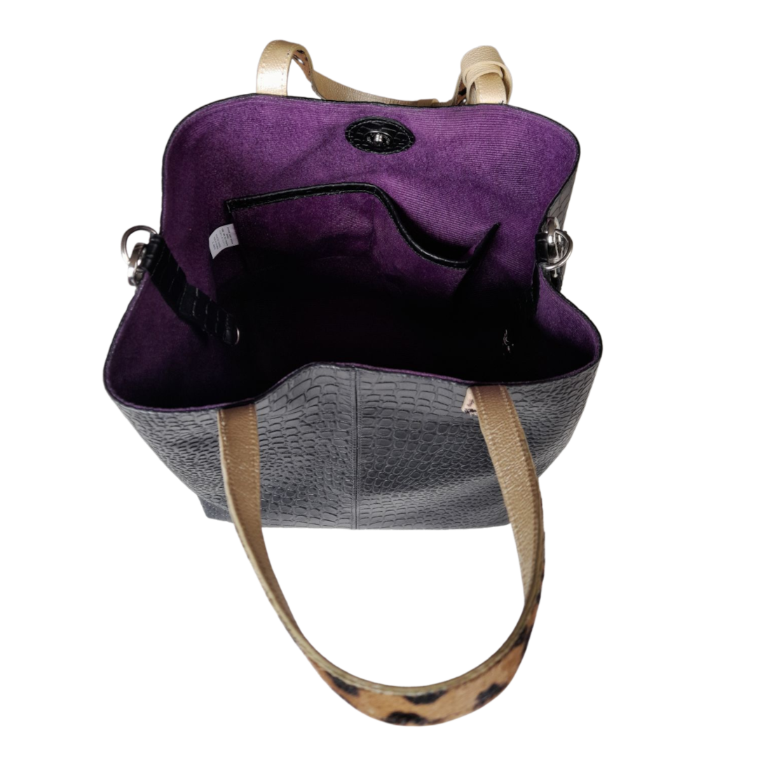 Giulia | Reptil black leather bag for women