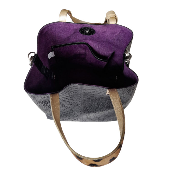 Giulia | Reptil black leather bag for women