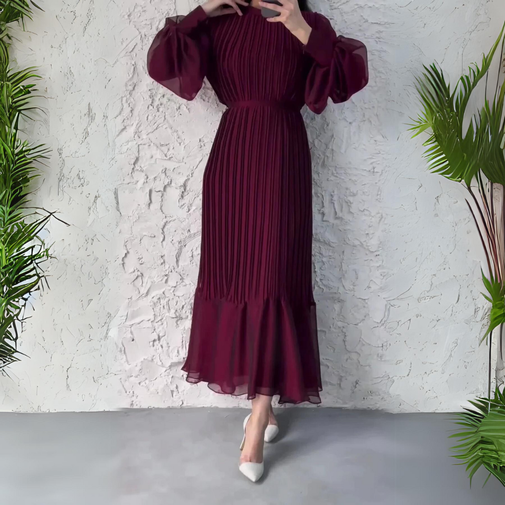 Cami | Chic French Fall Mesh-Accented Evening Gown