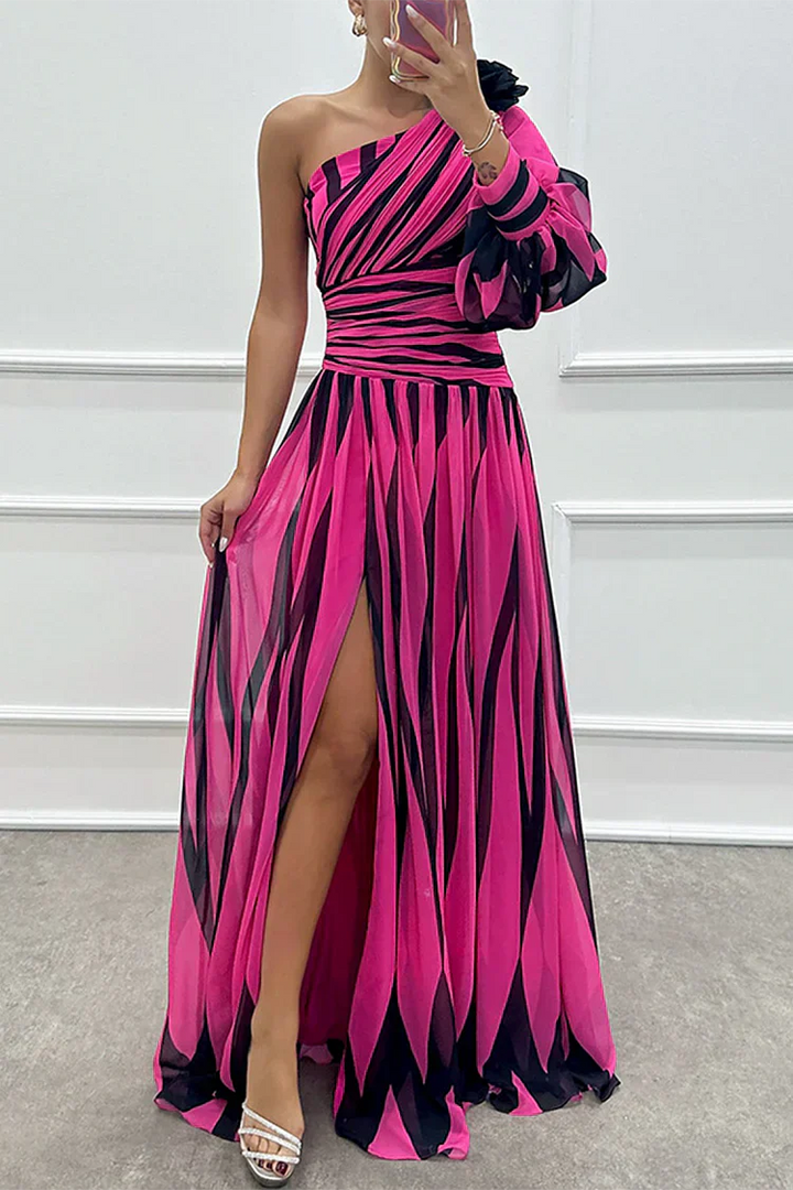 Rose | Elegant Striped One Shoulder Maxi Dress
