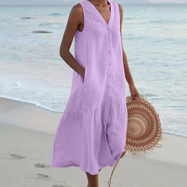 Linda | Sleeveless Buttoned Midi Dress
