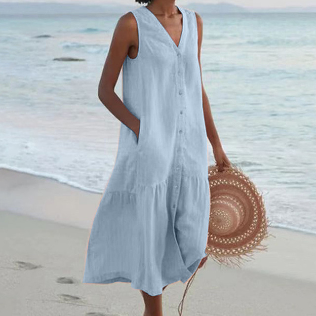 Linda | Sleeveless Buttoned Midi Dress