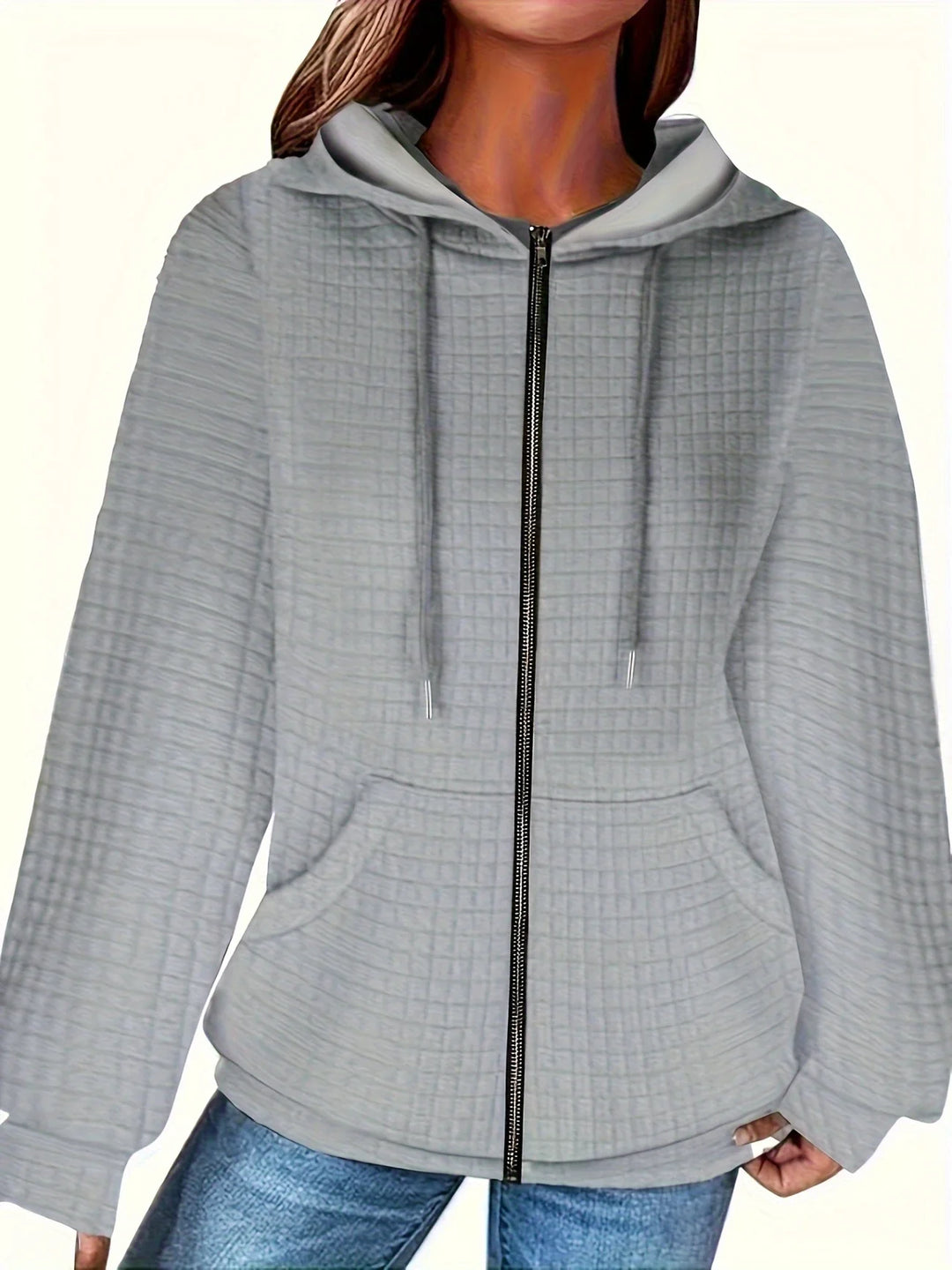 Maika | Textured Full-Zip Sweatshirt Hoodie