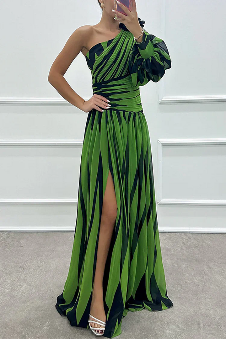 Rose | Elegant Striped One Shoulder Maxi Dress