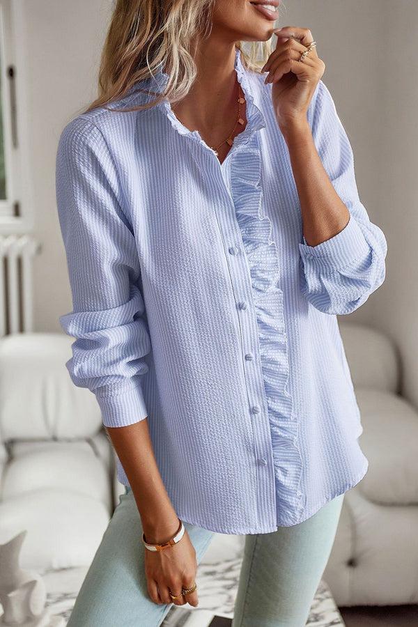 Heather | Blue Long Sleeve Print Shirt