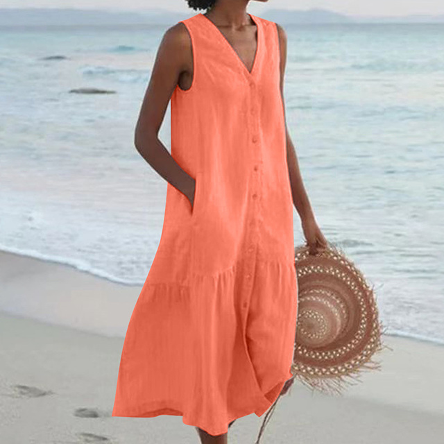Linda | Sleeveless Buttoned Midi Dress