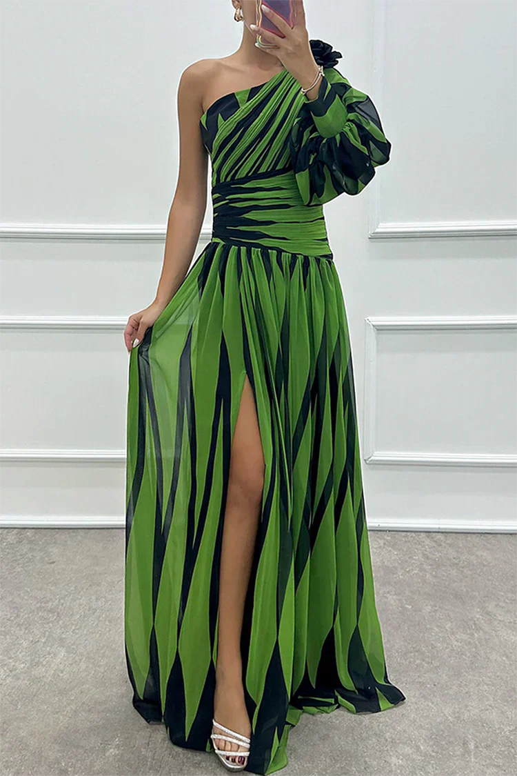 Rose | Elegant Striped One Shoulder Maxi Dress