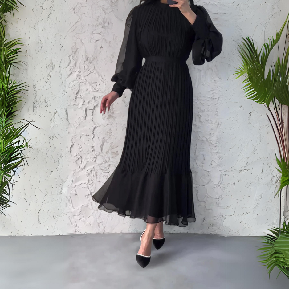 Cami | Chic French Fall Mesh-Accented Evening Gown