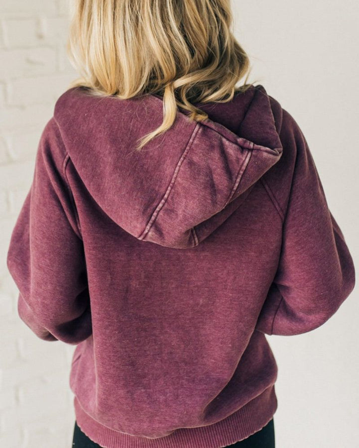 Nyelle | Casual Henley Acid Wash Half-Zip Fleece Hoodie