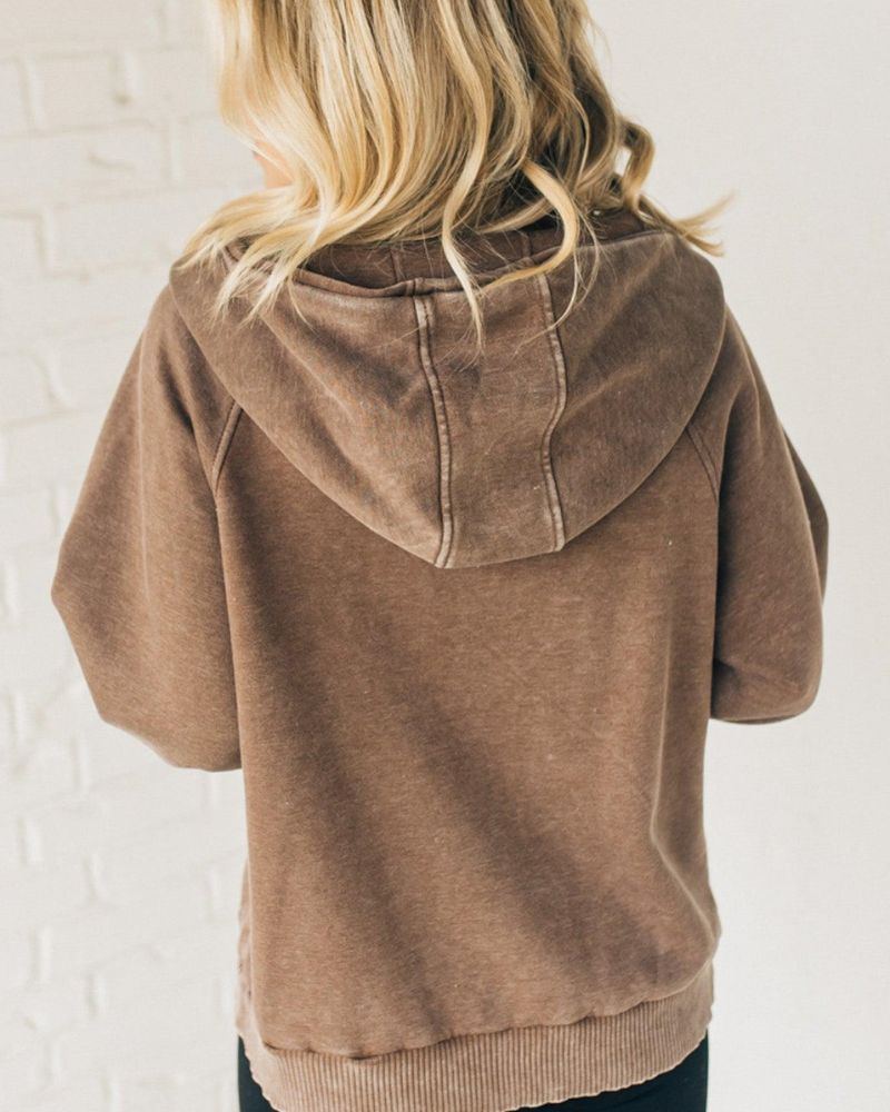 Nyelle | Casual Henley Acid Wash Half-Zip Fleece Hoodie