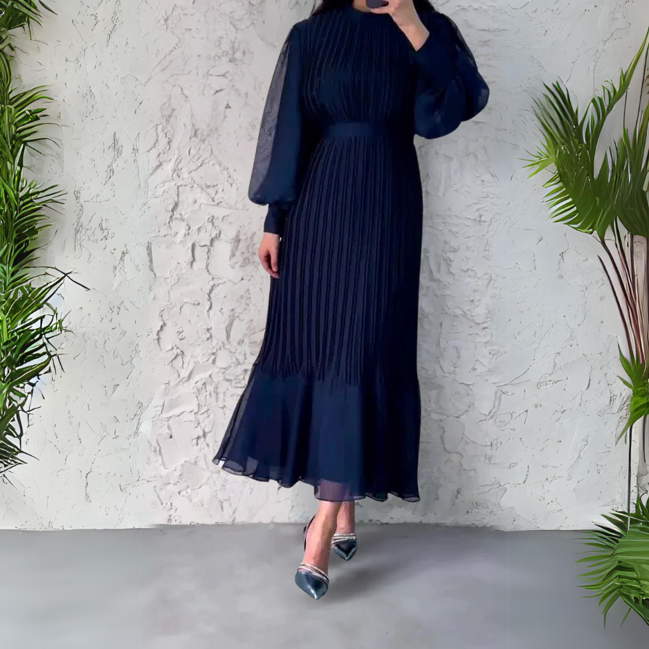 Cami | Chic French Fall Mesh-Accented Evening Gown