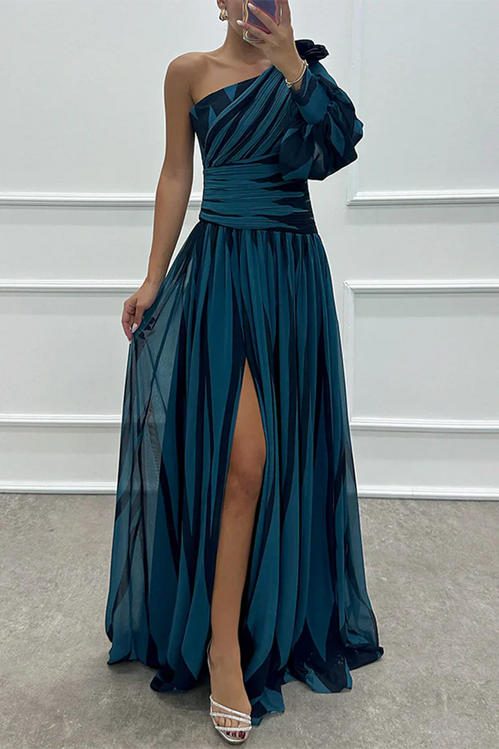 Rose | Elegant Striped One Shoulder Maxi Dress