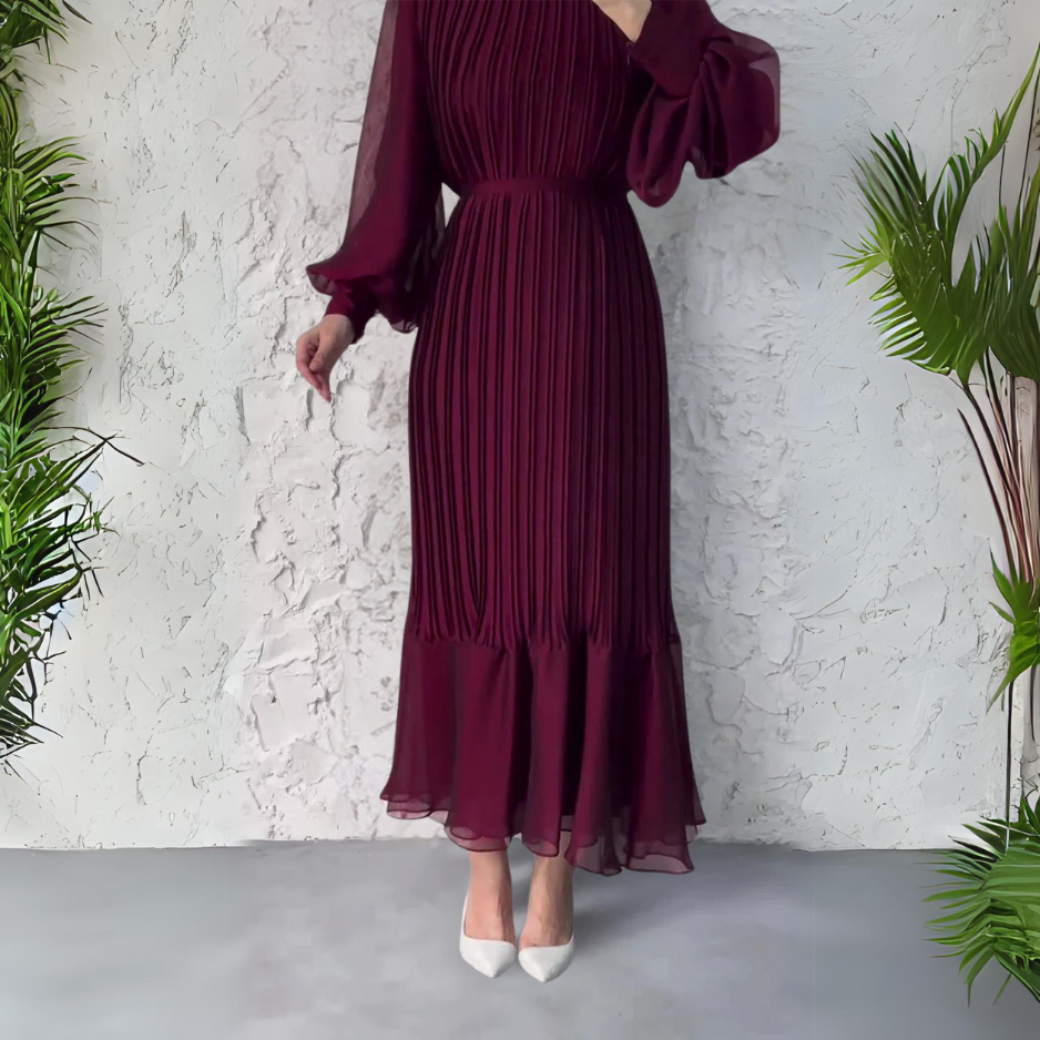 Cami | Chic French Fall Mesh-Accented Evening Gown
