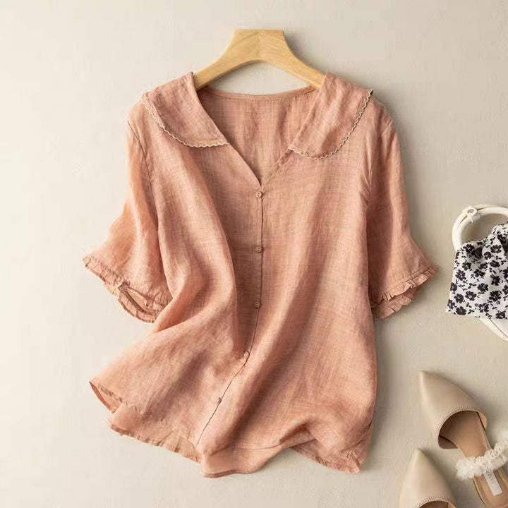 Victoria | Casual Scallop Trim Button Blouse