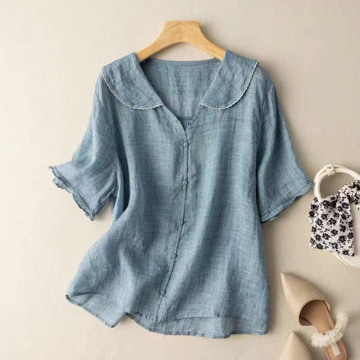 Victoria | Casual Scallop Trim Button Blouse