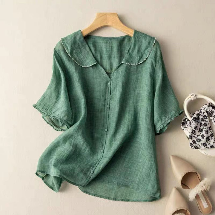 Victoria | Casual Scallop Trim Button Blouse