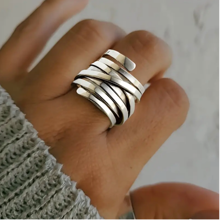 Bliss Chic Vintage Thick Layer Silver Ring