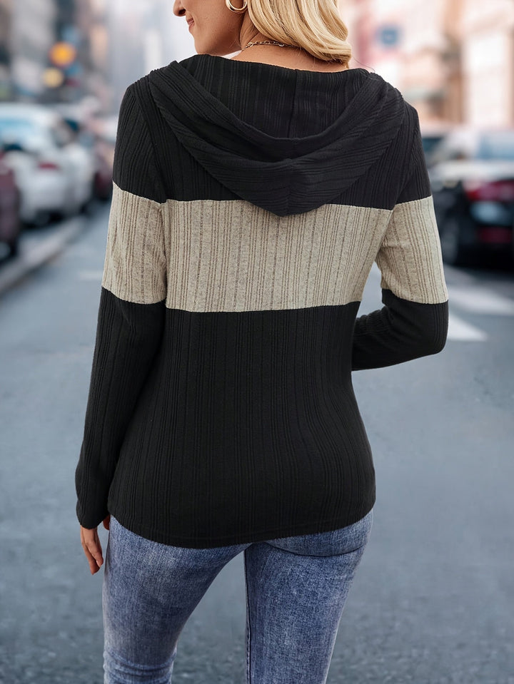 Evaya | Casual Hooded Ribbed Sweatshirt
